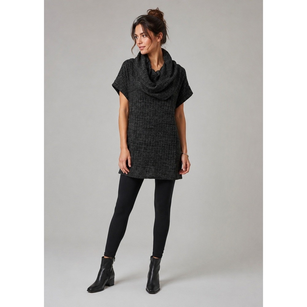 Umgee Sweater Dress Womens Small Grey Ribbed Knit Tunic Lagenlook Cowl Neck